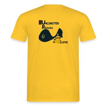 Peace and Love - Männer T-Shirt - Gelb - Hinten - AI Model Male 178 dark (178cm)