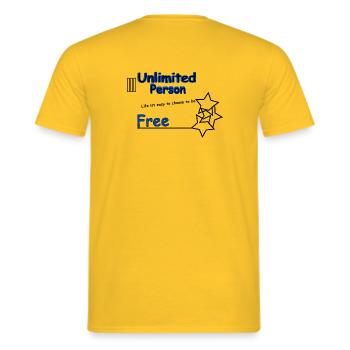 Life ist easy to choose to be Free - Männer T-Shirt - Gelb - Hinten - AI Model Male 178 dark (178cm)