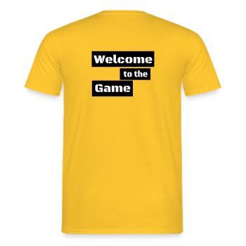 WELCOME TO THE GAME – Minimal Gamer Statement - Men's T-Shirt - yellow - Back - AI Model Male 178 dark (178cm)