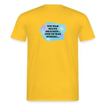 Ich war draußen | Sarkasmus Retro Meme - Männer T-Shirt - Gelb - Hinten - AI Model Male 178 dark (178cm)
