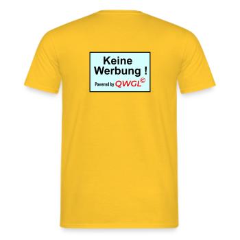 Keine Werbung powered by - Männer T-Shirt - Gelb - Hinten - AI Model Male 178 dark (178cm)
