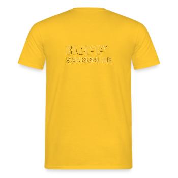 Hopp Sanggalle Kult-Spruch - embossed 3D - Männer T-Shirt - Gelb - Hinten - AI Model Male 178 dark (178cm)