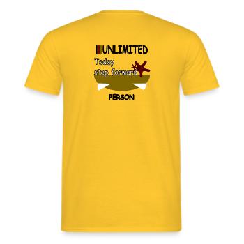 Today step forward - Männer T-Shirt - Gelb - Hinten - AI Model Male 178 dark (178cm)