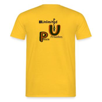 Peace and Freedom - Männer T-Shirt - Gelb - Hinten - AI Model Male 178 dark (178cm)