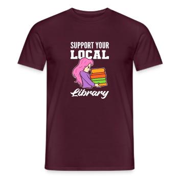 Unterstützung der lokalen Bibliothek Bücherwurm Gi - Männer T-Shirt - Ziegelrot - Vorne - AI Model Male 178 light (178cm)