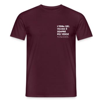 Famous Italian Sayings - "L'erba del Vicino" - Men's T-Shirt - brick red - Front - AI Model Male 178 light (178cm)