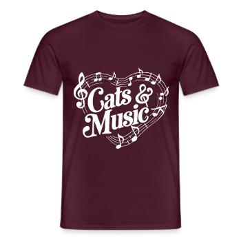 I Love Cats and Music Heart of Music Sheet Music - Men's T-Shirt - brick red - Front - AI Model Male 178 light (178cm)