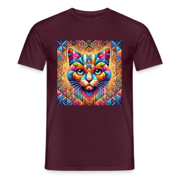 Cat Cat Mosaic Colorful Geometric Artwork - Men's T-Shirt - brick red - Front - AI Model Male 178 light (178cm)