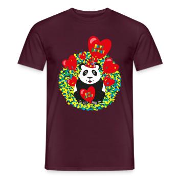 Panda mit roten Luftballons und Konfetti. - Männer T-Shirt - Ziegelrot - Vorne - AI Model Male 178 light (178cm)