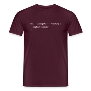 Overthinking Loop – Funny Coding and Life T-Shirt - Men's T-Shirt - brick red - Front - AI Model Male 178 light (178cm)