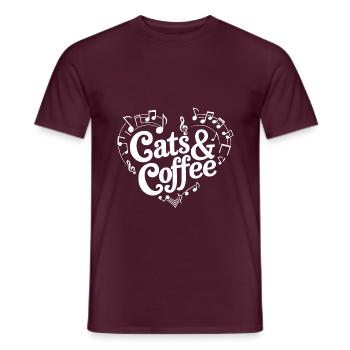 Ich liebe Katzen und Kaffee - Männer T-Shirt - Ziegelrot - Vorne - AI Model Male 178 light (178cm)