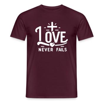 Love Never Fails - Men's T-Shirt - brick red - Front - AI Model Male 178 light (178cm)