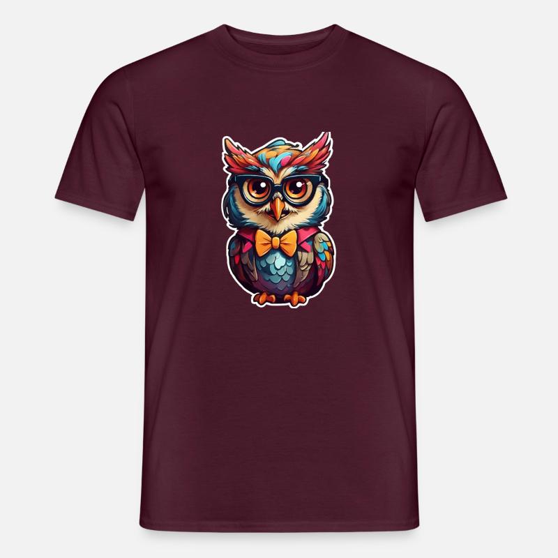 Lustige Eule Comic - Männer T-Shirt - Ziegelrot