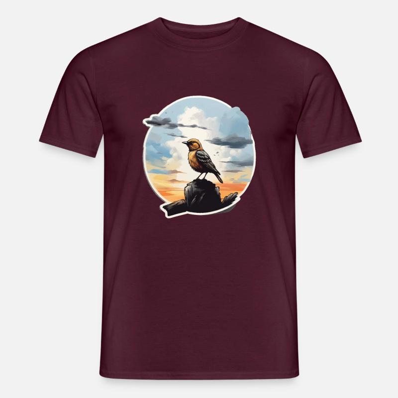 Landschaft Gemälde mit Vogel - Männer T-Shirt - Ziegelrot