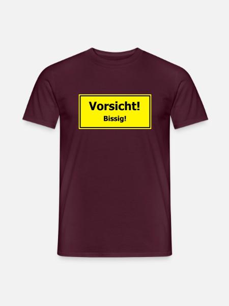 Vorsicht! Bissig! - Warnschild - Männer T-Shirt - Ziegelrot