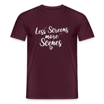 More life, less work: Live in the moment! - Men's T-Shirt - brick red - Front - AI Model Male 178 light (178cm)