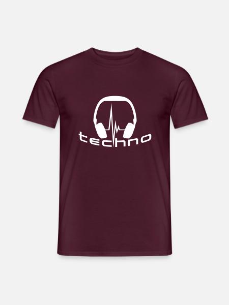 Techno Musik Kopfhörer Puls Herzschlag Frequenz - Männer T-Shirt - Ziegelrot