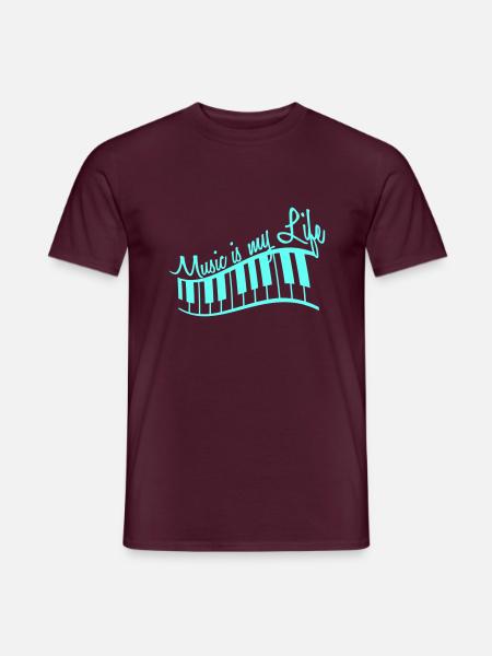 Music is my Life Text Keyboard Piano Love Party - Männer T-Shirt - Ziegelrot