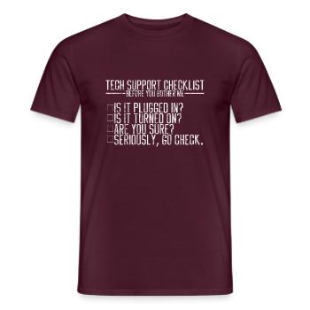 Est-il branché, est-il allumé, êtes-vous sûr - T-shirt homme - rouge brique - Devant - AI Model Male 178 light (178cm)