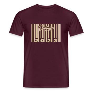 vintage 2023 Barcode 2023: Year 2025. - Men's T-Shirt - brick red - Front - AI Model Male 178 light (178cm)