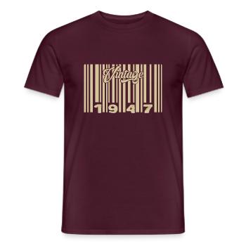 Vintage 1947 Barcode 1947: Year 2025. - Men's T-Shirt - brick red - Front - AI Model Male 178 light (178cm)