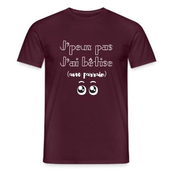 Je peux pas j'ai bêtise avec parrain - T-shirt homme - rouge brique - Devant - AI Model Male 178 light (178cm)