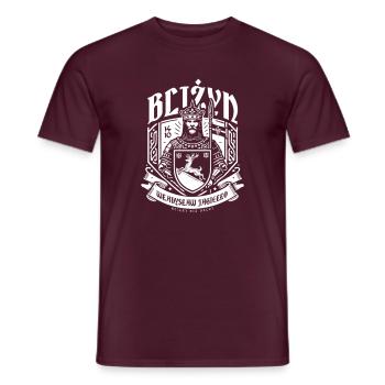 « Plus près que plus loin », Bliżyn My Place - T-shirt homme - rouge brique - Devant - AI Model Male 178 light (178cm)