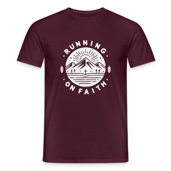 Running on Faith - Men's T-Shirt - brick red - Front - AI Model Male 178 light (178cm)