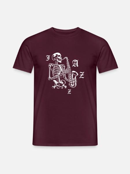 Skeleton spielt Saxophon in der Jazzband - Männer T-Shirt - Ziegelrot