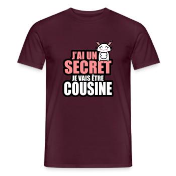 j'ai un secret je vais être cousine - T-shirt homme - rouge brique - Devant - AI Model Male 178 light (178cm)