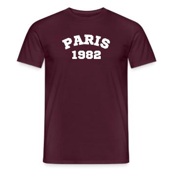 Black White Simple Retro Paris Varsity T Shirt - Men's T-Shirt - brick red - Front - AI Model Male 178 light (178cm)