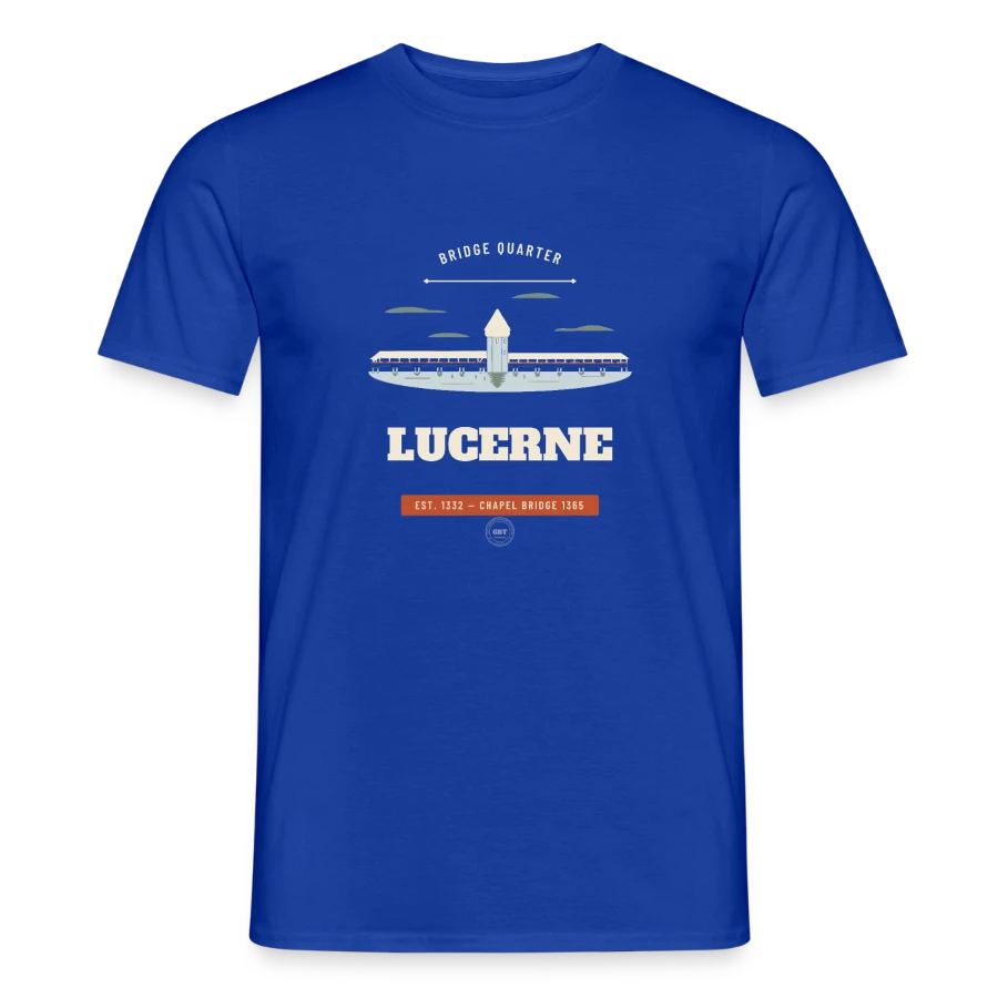 Lucerne-märke på en men's t-shirt, majorelle blue