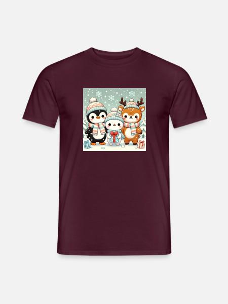 Niedliche Tiere im Winteroutfit - Männer T-Shirt - Ziegelrot