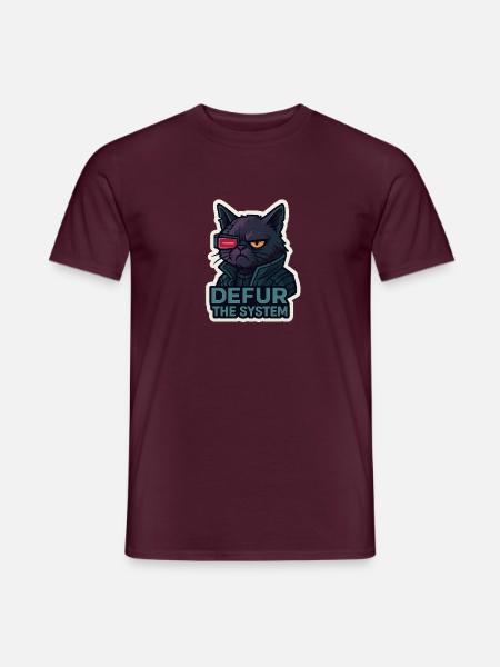 Cyberpunk Cat - Defur the System - Männer T-Shirt - Ziegelrot