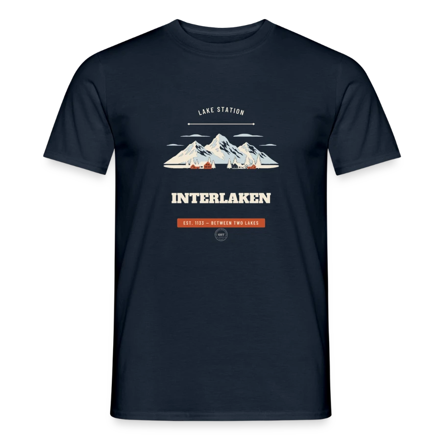 Interlaken badge on a men's t-shirt, navy