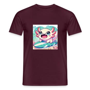 🐟 Hungriges Axolotl auf Surfbrett - Männer T-Shirt - Ziegelrot - Vorne - AI Model Male 178 light (178cm)