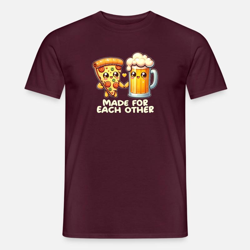 Pizza und Bier - Männer T-Shirt - Ziegelrot