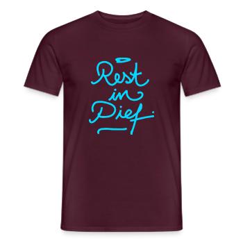 REPOS À PIEF (R.I.P.) Écriture - T-shirt homme - rouge brique - Devant - AI Model Male 178 light (178cm)