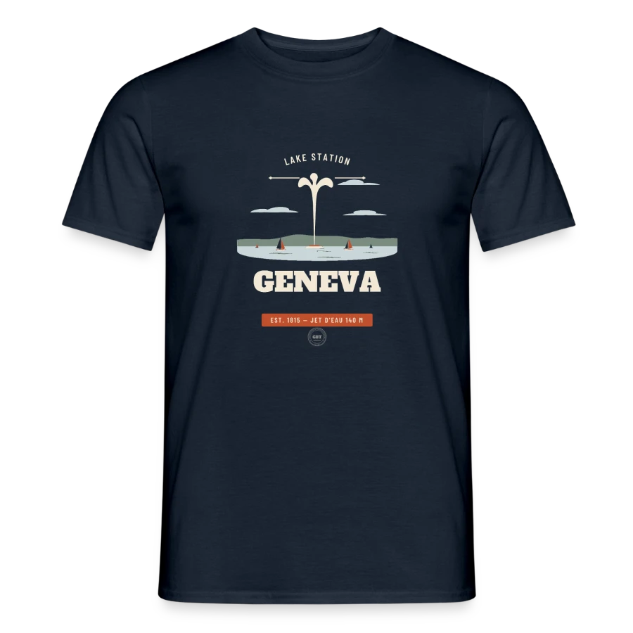 Geneva badge on a men's t-shirt, navy