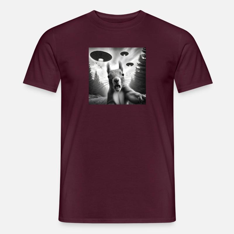 Eichhörnchen Sci-Fi Lustiges Grafik-Selfie mit UFOs Wei - Männer T-Shirt - Ziegelrot