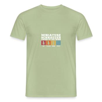 Les schnauzers miniatures écoutent le mot - T-shirt homme - vert sauge - Devant - AI Model Male 178 light (178cm)