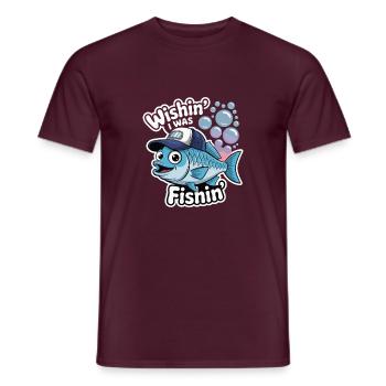 FISH, WISHIN J’ÉTAIS FISHIN - T-shirt homme - rouge brique - Devant - AI Model Male 178 light (178cm)
