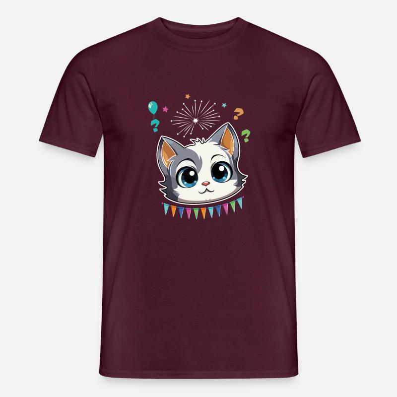 Conception de célébration de fête d’anniversaire - Chat mignon - T-shirt homme - rouge brique