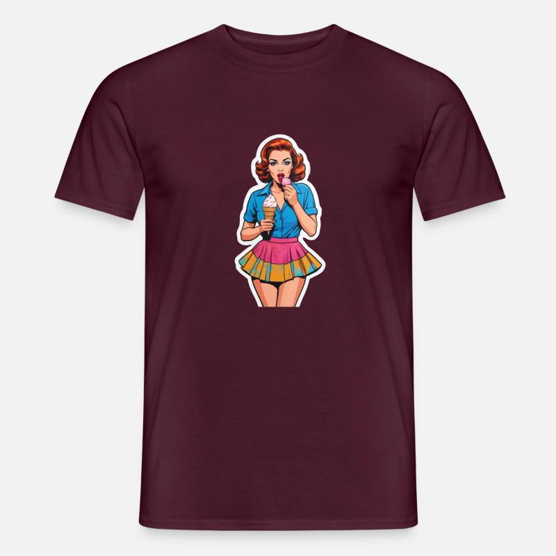 Retro Mädchen Eis essen - Männer T-Shirt - Ziegelrot