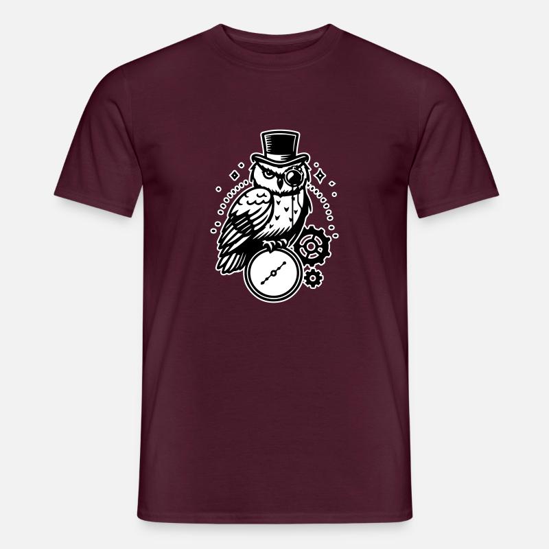 Steampunk Eule und Uhr Design - Männer T-Shirt - Ziegelrot