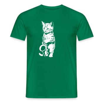 Cat with Saxophone Funny Sax - Men's T-Shirt - kelly green - Front - AI Model Male 178 dark (178cm)