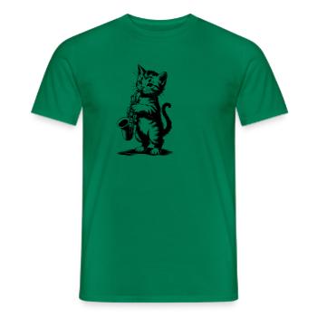 Cat with Saxophone Funny Sax - Men's T-Shirt - kelly green - Front - AI Model Male 178 dark (178cm)