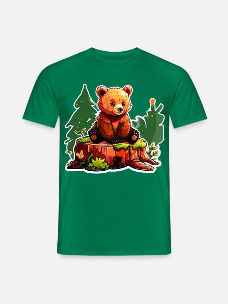 Ein kleiner Bär hockt auf einem Baumstumpf - Männer T-Shirt - Kelly Green