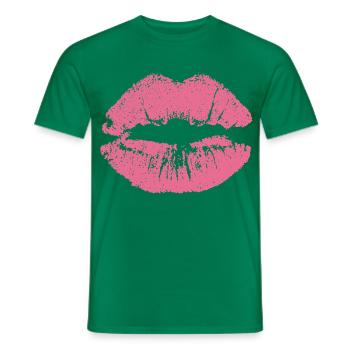 Kussmund mit Lippenstift Lippe Abdruck rosa - Männer T-Shirt - Kelly Green - Vorne - AI Model Male 178 dark (178cm)