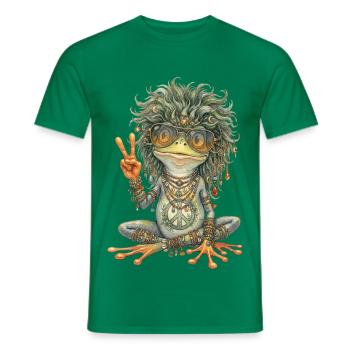 Watercolor Design: Hippie Frog with Peace Sign - Men's T-Shirt - kelly green - Front - AI Model Male 178 dark (178cm)